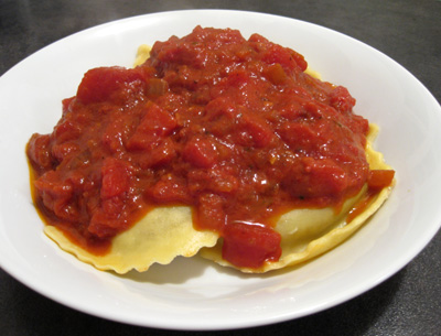 Porcini raviolis and quick tomato cream sauce